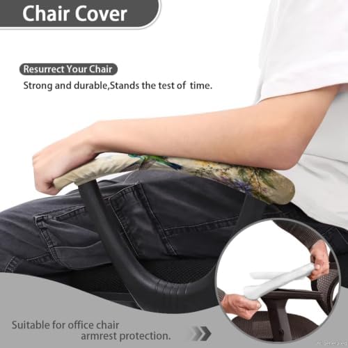 Office Chair Arm Covers Set of 2, Hummingbird Hibiscus Printed Removable Stretchable Gaming Chair Arm Rest Slipcovers, Dust-Proof Soft Elastic Computer Chair Armrest Covers, Home Decor