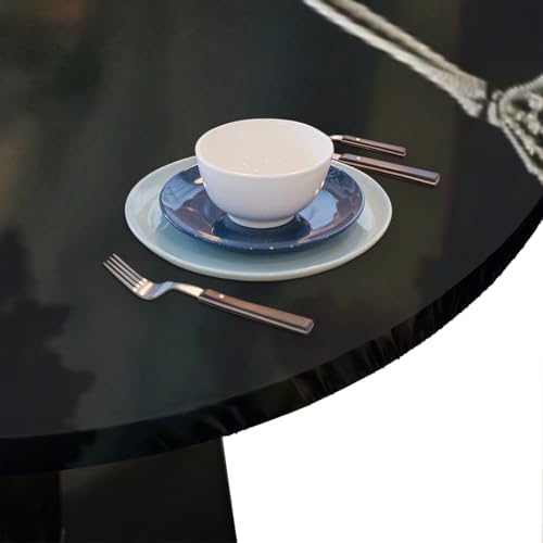 Round Tablecloth with Elastic Edged, 45-56 inch Funny Skeleton Stretching Halloween Night Table Covers Waterproof Washable Table Cloths Mat for Picnic Indoor 0utdoor Dinning Patio Table