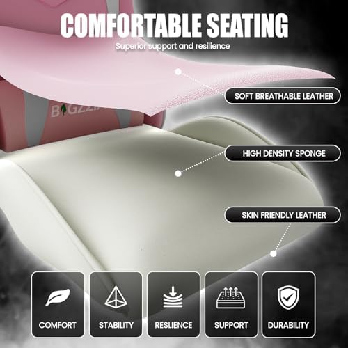 Bigzzia Gaming Chair with Lumbar Support, Ergonomic Gamer Chair Pink