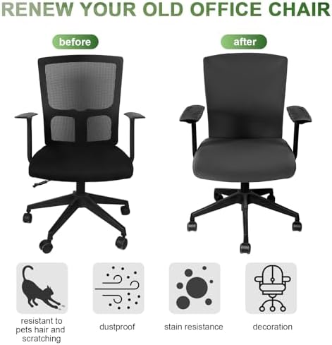 Tallew 4 Pcs Office Chair Covers Set Computer Universal Protective Stretchable Chair Seat Covers Desk Armrest Cover Slipcovers Pads Office Cushion Backrest for Rotating(Regular,Dark Grey)