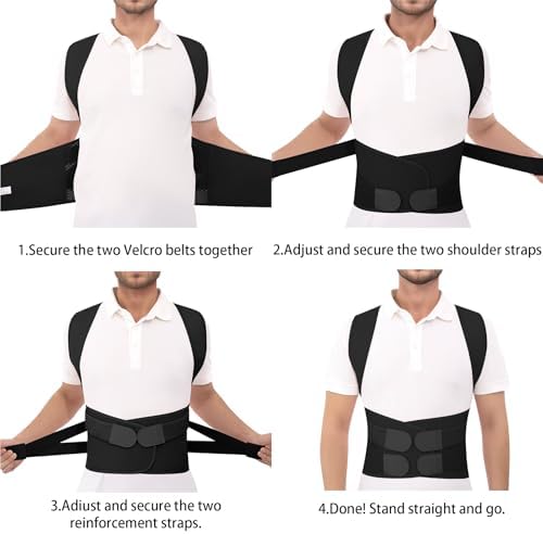 Posture Corrector Back Brace for Women and Men Lightweight Adjustable Comfortable Back Straightener Support Helps Reduce (Black, Large)
