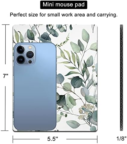 Small Mouse Pad Cute, Mini Mouse Pads for Wireless Mouse and Laptop, Travel Mousepads with Designs - Watercolor Green Leaves, Portable Mousepad with Non-Slip Rubber Base - 5.5 x 7 in
