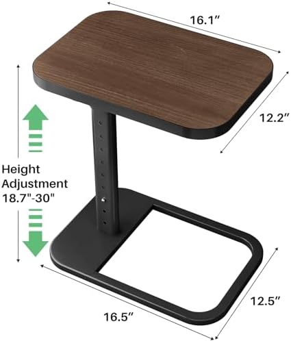 Kitstorack TV Tray Table, Adjustable Height & Rounded Metal Corners, Snack Table for Couch, Sofa, Bed, Chair, Living Room, C Shaped End Side Table for Eating, Dinner or Laptop, Small Spaces, Espresso