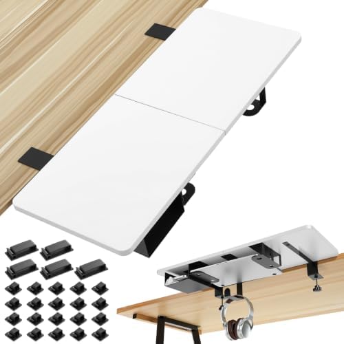 Novabright 30" X 12" Desk Extender Tray with Side Storage Rack Heavy Duty Desk Extender Under Desks Laptop Mount Keyboard Extenders for Desks with a Concealed Storage Area for Cable & Earphone (White)