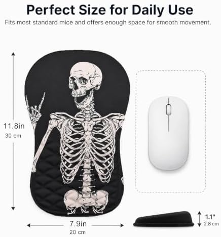 Ergonomic Mouse Pad with Wrist Rest, Mouse Pad with Memory Foam Massage Support, Non-Slip PU Base, Comfortable Typing Cushion for Home Office Computer Laptop, Human Skeleton