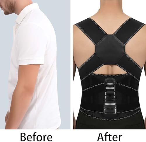 Posture Corrector for Women and Men Back Brace Lower Comfortable Back Support Straightener Pain Relief Slouching Kyphosis Lnvisible Under Upper Hunchbac Hump Scoliosis Adjustable Uprigh Black Medium