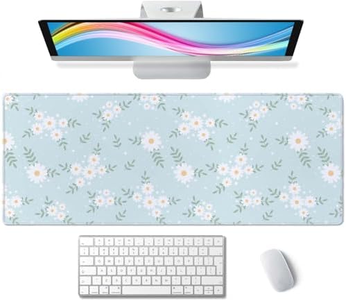 Large Daisy Flower Gaming Mouse Mat - XL Desk Pad for Keyboard Mice - 31.5 x 11.8 Inch Thin Extended Long Mousepad