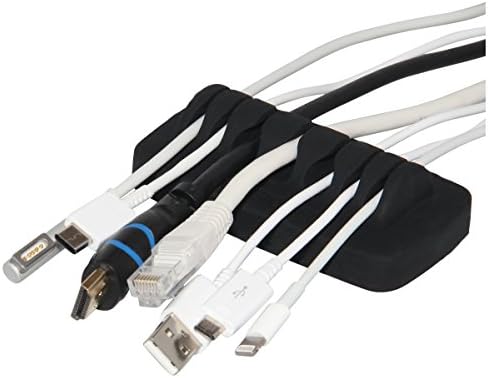 Heaviest Cable Organizer on the Market! Compact and Weighted Desktop Cord Holder for Desk and Nightstand, Eco-Friendly Silicone, No Bad Smell, Bundled with 4 Reusable Cable Ties! (Black)