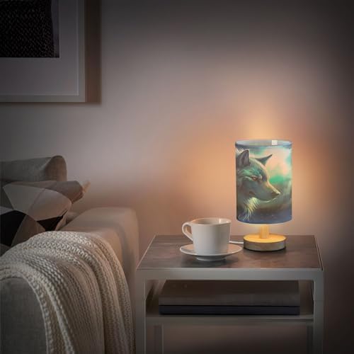 Wolf LED Table Lamp - Modern Minimalist Bedside Lamp with Round Flaxen Fabric Shade for Nightstand, Perfect for Bedroom Ambiance