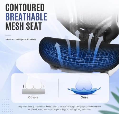 MALOL Ergonomic Mesh Office Chair with Footrest, High Back Desk Chair with 5-Level Adjustable Lumbar Support, 3D Headrest, 130° Reclining Backrest, Adaptive Armrests, Home Office Computer Chair, Black