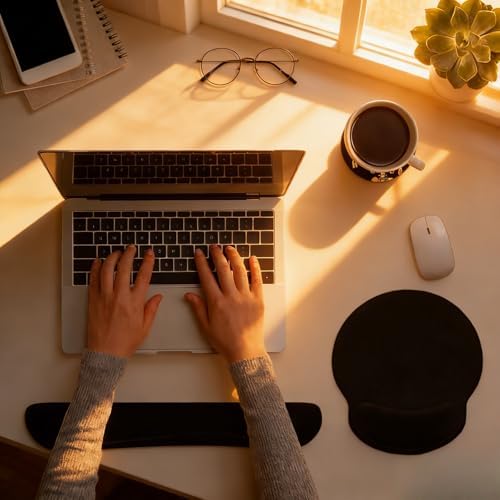 2-Pack Memory Foam Keyboard and Mouse Wrist Rest Pad Set, Ergonomic Gel-Infused, Non-Slip, Pain Relief for Carpal Tunnel