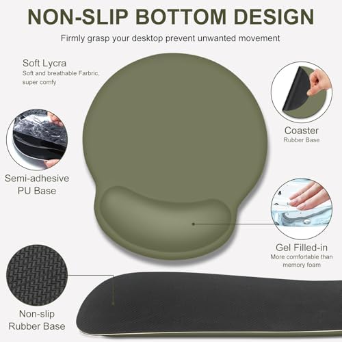 4 PCS Mouse Pad Desk Mat Protector, Keyboard Wrist Rest + Comfortable Mouse Pad Wrist Rest +Coaster, Large Gaming Mousepad for Computer Laptop, 35.4"X 15.7" Deskpad for Office Home I Olive Green