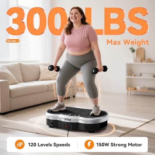 HTM Vibration Plate Exercise Machine, 9 Modes & 120 Speeds, Body Shake Plate with Resistance Bands Slot & Remote Control, Shake Board for Weight Loss Fat Burner Home Fitness Workout
