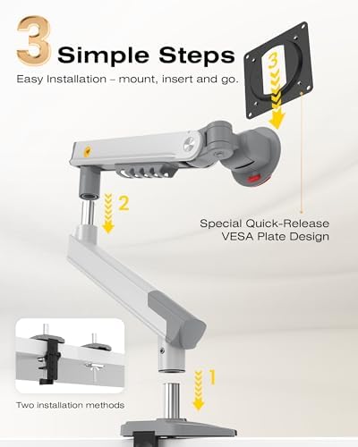 NB SmooVex™ Single Monitor Arm for Monitors 17'' to 32 inch, Mechanical Spring Mount Load up to 9 kg, VESA 75/100 mm Monitor-Mount A5 (White)
