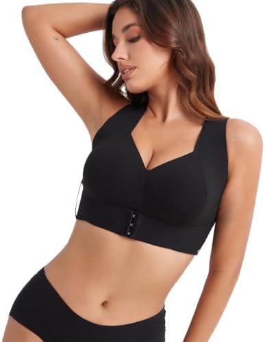 Black Wireless Posture Bra for Women Soft Breathable Non-Removable Molded Cups Yoga Fitness Sports Bra Size S-3XL