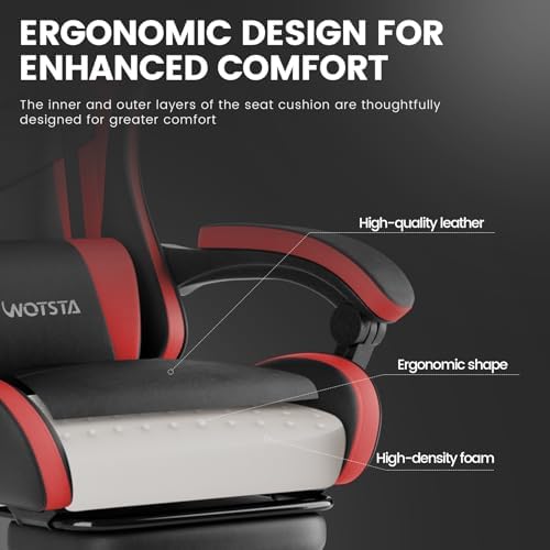 Ergonomic Gaming & Office Chair, Footrest, Racing Design Black/Red