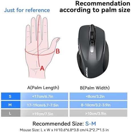 TECKNET Rechargeable Jiggler Wireless Mouse, Dual-Mode Connectivity, Grey