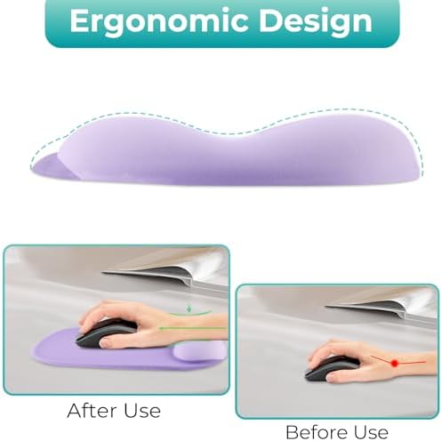 Mouse Pad with Wrist Rest Support, Ergonomic Mousepad with Comfortable Gel Cushion, Gaming Mouse Pad with Non-Slip PU Base, Relieve Pain Relief, for Home Office Computer Laptop, Purple