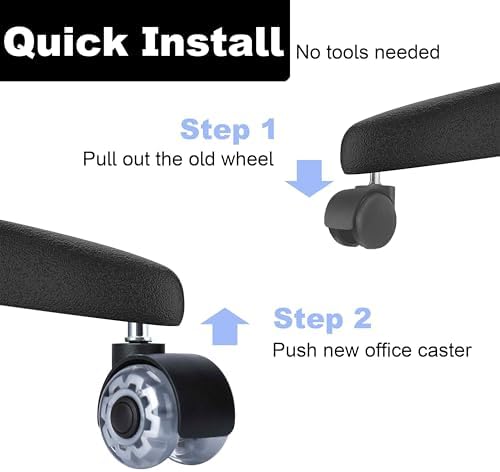 Office Chair Caster Wheels 2" Stem Dual Wheels Set of 5 Heavy Duty Replacement Mute Rubber Rotating Castor for All Floors Hardwood Tile Carpet Universal Fit for Chairs (2 inch Dual Wheel)