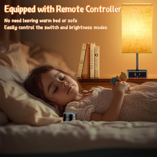 Bedroom Nightstand Lamp with Charger, Touch Table Lamps with Remote Control