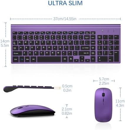 Wireless Keyboard and Mouse Ultra Slim Combo, TopMate - Purple Black