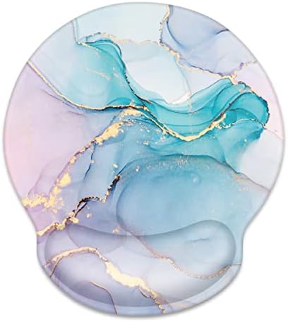 Mouse Pad with Wrist Support, Desk Decor for Office Marble Design Mouse Pad Non-Slip Rubber Base Mousepad for Desk Laptop Gaming Working Computers Laptop Easy Typing & Pain Relief, Blue