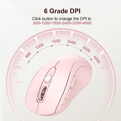 TECKNET 2-in-1 Bluetooth Mouse (BT 5.0/3.0+2.4Ghz), 6-Level 4000 DPI Pink