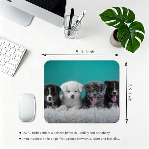 9.5x7.9 Inch Office/Gaming Mouse Pad, Lovely Fluffy Puppies Group Adorable Dogs Pets, Cute Anti-Slip Mat for Desk Decor