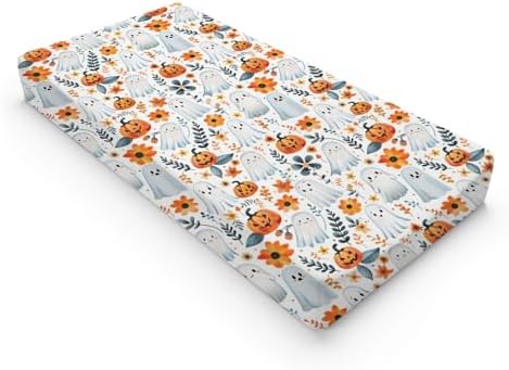 Halloween Pumpkin Flowers Floral Pattern Baby Changing Pad Cover, Unisex Fall Winter Holiday Nursery Diaper Changing Table Pad Mat Sheet for Boys Girls-16x32