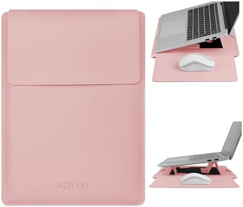 HoYiXi 13.3'' /13.6'' Laptop Sleeve Case PU Leather with Stand Compatible with MacBook Pro 14/MacBook Air 13(M1 M2)/ASUS Vivobook 14/Dell XPS 13/ASUS Matebook,13-14'' Laptop Bag,Pink