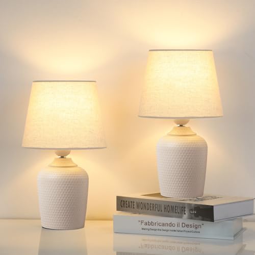 11.8’’ Small Table Lamps Set of 2 for Bedroom Kid’s Room, Beige & Cream
