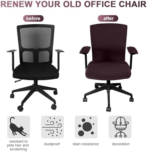 Tallew 4 Pcs Office Chair Covers Set Computer Universal Protective Stretchable Chair Seat Covers Desk Armrest Cover Slipcovers Pads Office Cushion Backrest for Rotating(Regular,Coffee)