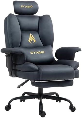 Gaming Chair with Footrest, Up/Down Armrests, Suede Fabric Ergonomic Office Chair, 155° Recline Computer Chair for Desk, Darkblue