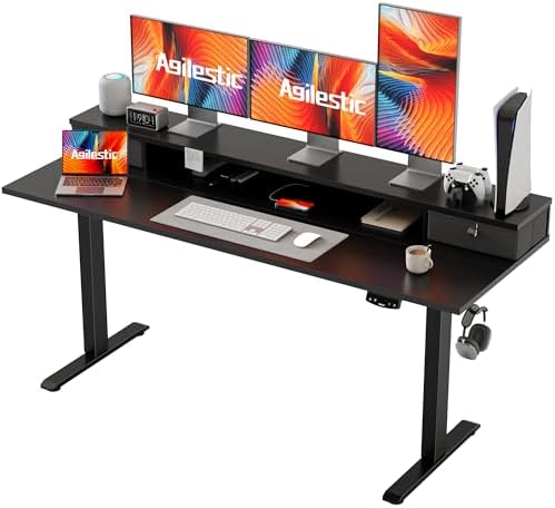 Agilestic 63 * 24 Inch Electric Standing Desk with Drawers, Black