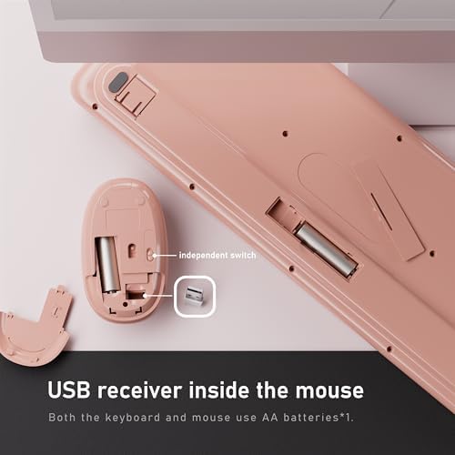UBOTIE Wireless Keyboard and Mouse Combo, Phone Holder (Peach)