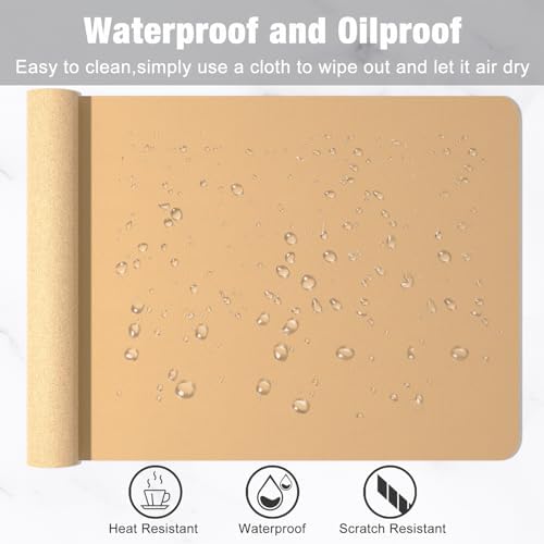 Hsurbtra Desk Pad, 35.5" x 17" PU Leather Desk Mat, XXL Extended Mouse Pad, Waterproof Desktop Blotter Protector, Non-Slip Ultra Thin Large Laptop Keyboard Writing Mat for Office Home, Earth Yellow