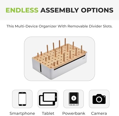 Prosumer's Choice Bamboo Charging Station - Multi Charger Organizer Desk Docking for Phones, Tablets, Laptop Wooden with Removable Dividers Cables Not Included