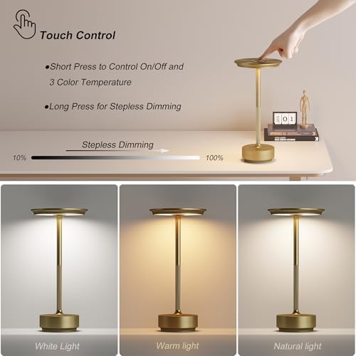 TBBGA 1 Pack Rechargeable Cordless Table Lamp, 5000mAh Battery Table Light