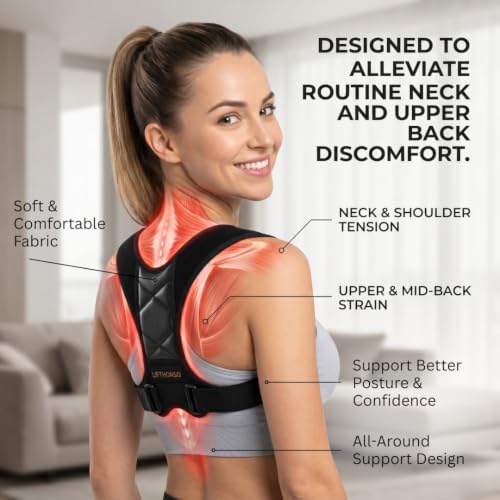 Back Posture Corrector for Adults – Adjustable Upper Back Brace for Women & Men, Breathable Shoulder Straightener & Spine Support, Helps Relieve Neck, Shoulder & Upper Back Discomfort – Discreet Under Clothes, Suitable for Office, Work & Daily Wear