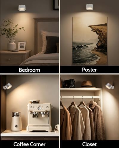 Rechargeable Wall Sconces with Remote, Magnetic Wall Lights, White