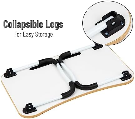 Mind Reader Lap Desk Laptop Stand with Folding Legs, Portable Bed Tray Table for Laptop, Breakfast, Reading, Crafts, MDF, Beige