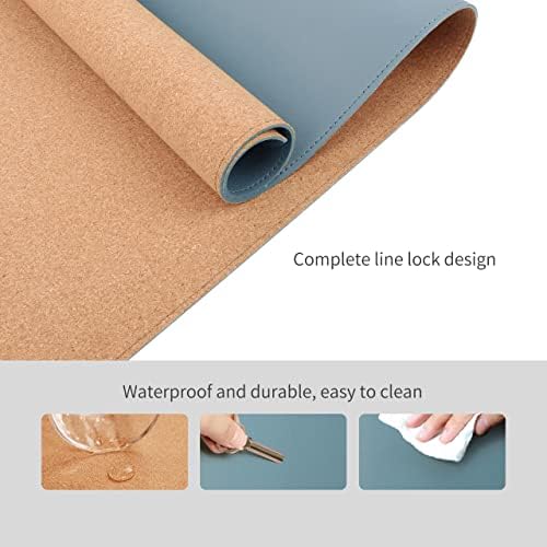 RENMTURE Dual-Sided Mouse Pad, Natural Cork & PU Leather Large Desk Pad for Office and Home Work, Desk Protector Non-Slip, Waterproof, Easy Clean (Blue Gray, 36"x17")