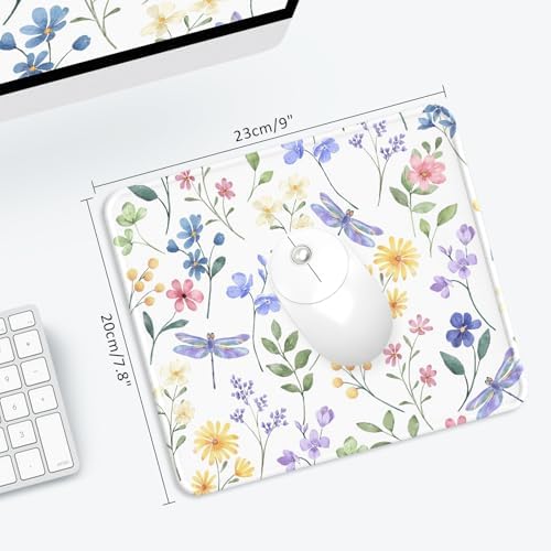 eulps Mouse Pad with Stitched Edge, Multiple Patterns Computer Mouse Pads with Non-Slip Rubber Base, Washable Cloth Mousepad, for Gaming, Laptop, PC (Dragonfly Meadow)