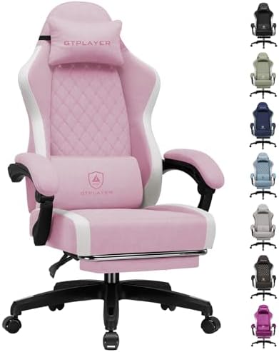 GTPLAYER Gaming Chair, Ergonomic Computer Chair with Footrest and Lumbar Support, High Back Recliner Chair 350lbs, Height Adjustable for Home Office, Pink
