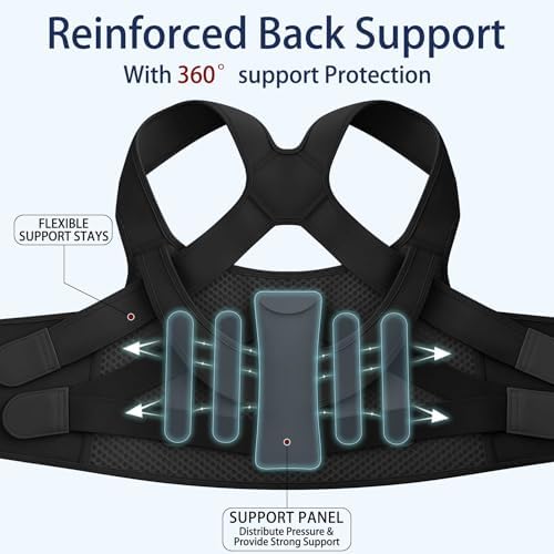 Posture Corrector for Women and Men, Adjustable Back Brace with Shoulder Support and Lumbar Support Belt, Full Back Support Posture Trainer for Spine Alignment, Upper Back, Neck, Shoulder, Lower Back Support, Slouching and Hunchback (Black, Large)