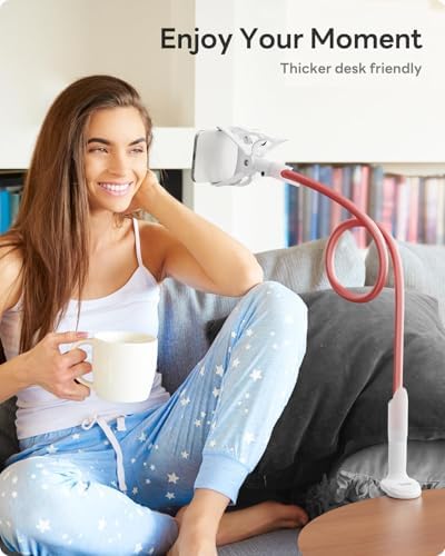 SAIJI Gooseneck Phone Stand for Bed, Lazy Bracket Cell Phone Holder Long Arm Clip Clamp Mount for Filming, Compatible with 4-7'' Mobile Cell Phone Stand Document Camera Nintendo Switch (Rose Gold)