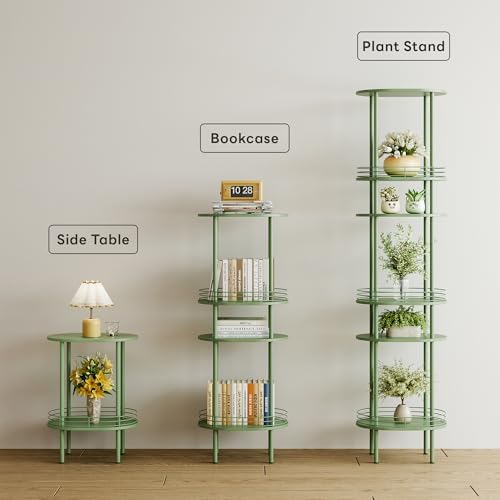 Green Oval Nightstand Set of 2, Small Modern Round Side Table with Storage