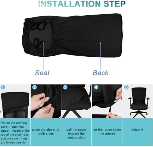 Tatuo 3 Pcs Computer Office Chair Armrest Cover, L, Waffle, Black