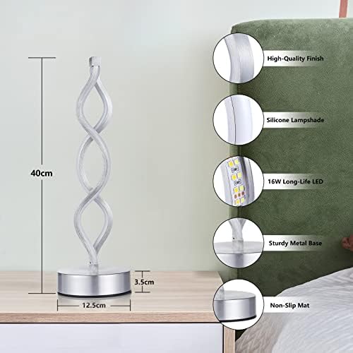 NUÜR Silver Table Lamps Set of 2, 15.8 Inch LED Bedside Lamps