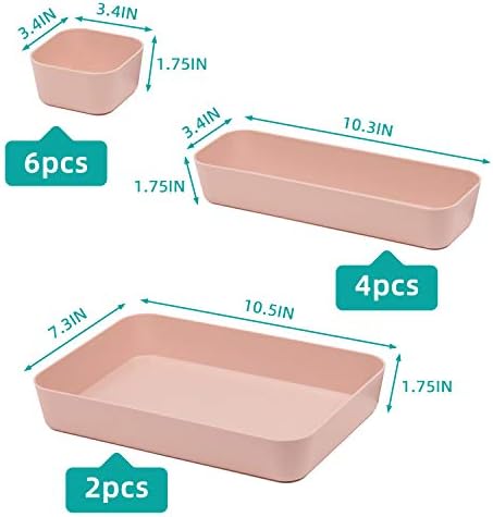 Set Of 12 Pink Color Plastic Desk Drawer Organizers For Makeup Bathroom Office Kitchen Vanity Drawer Storage Box Container